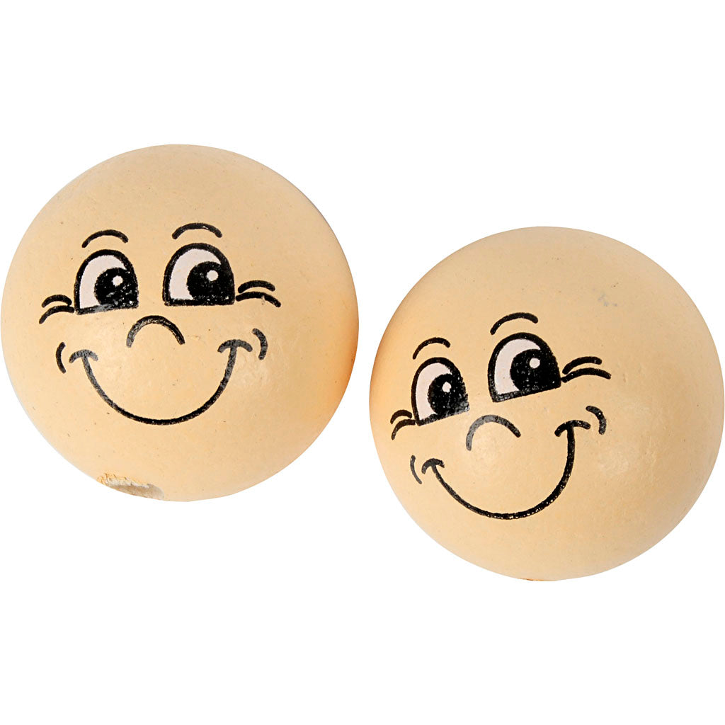 Creativ company wooden balls with faces, d 22 mm, light beige, 10 pieces 1 box