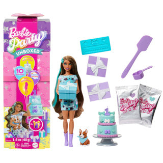 Barbie Party Unboxed 2 1 Pop mat bloe Kleed