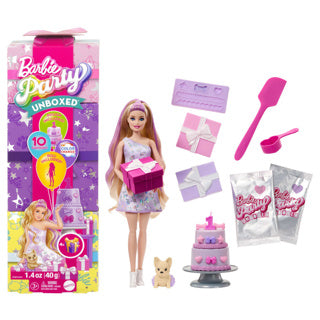 Barbie party unboxed 2 1 pop met lichtroze jurk