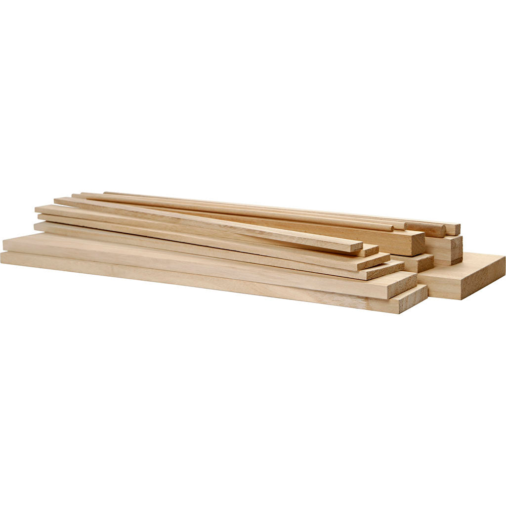 Creativ company houten onderdelen , l: 37 cm, b: 1,5-10,5 cm, 194 stuk 1 doos