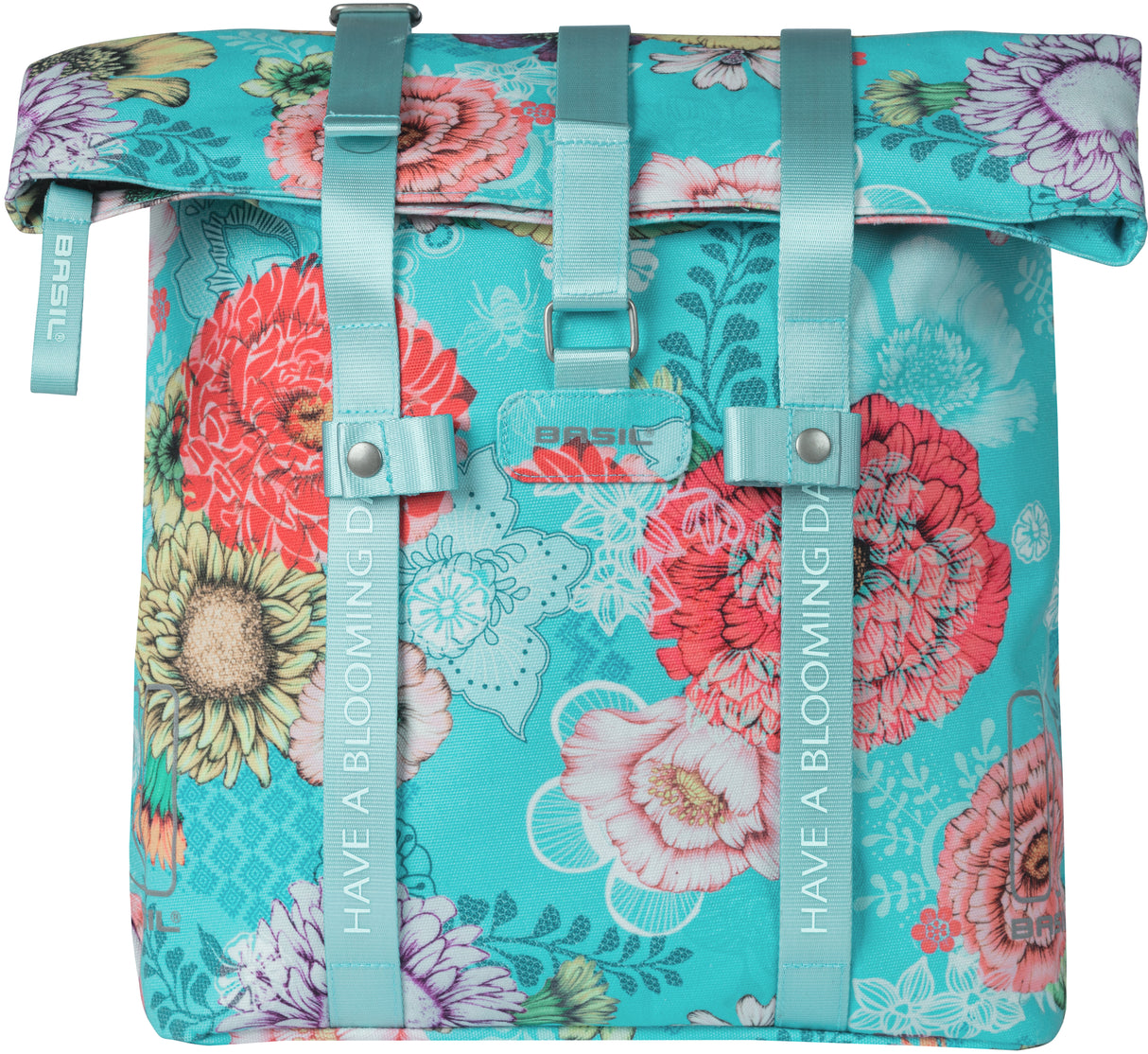 Basil Bloom Field Bicycle Shopper, resirkulert hette, vanntett, justerbar skulderstropp, bærbar rom, 15-20L, himmelblå