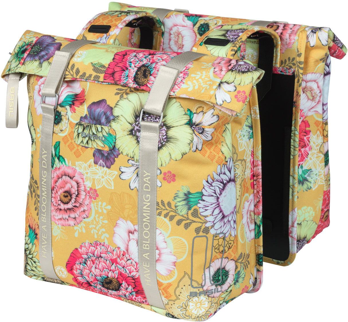 Basil Bloom Field double pannier - waterproof, fully lined, honey yellow
