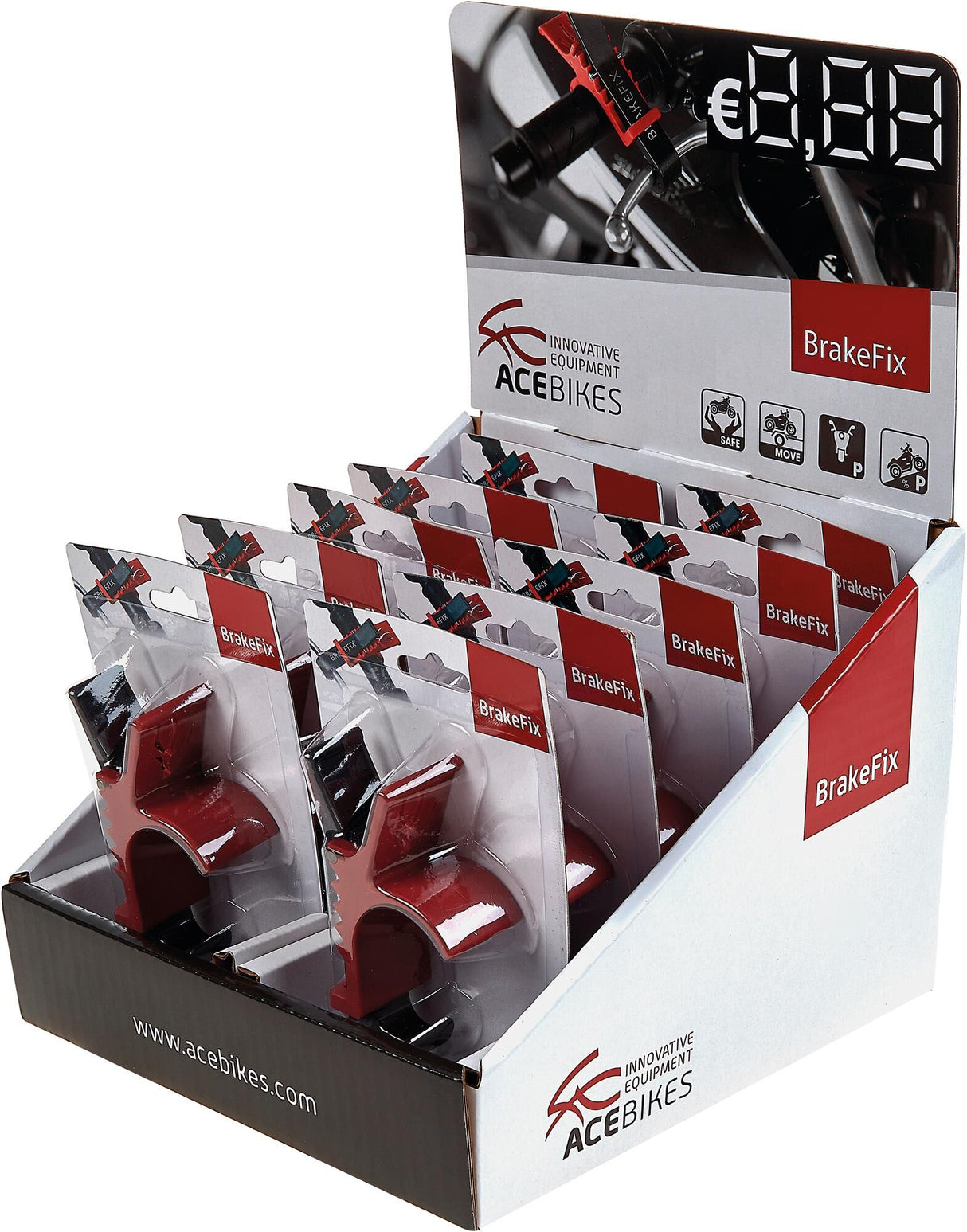 Acebikes ace bikes transport security brakefix safe for transportation. brakefix counter display