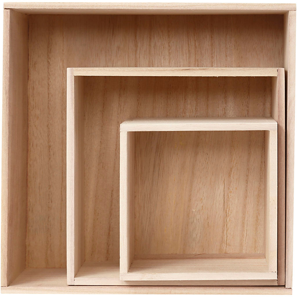 Creativ company show boxes, square, h: 15x15+21,5x21,5+28x28 cm, d: 12,5 cm, 3 pieces 1 set