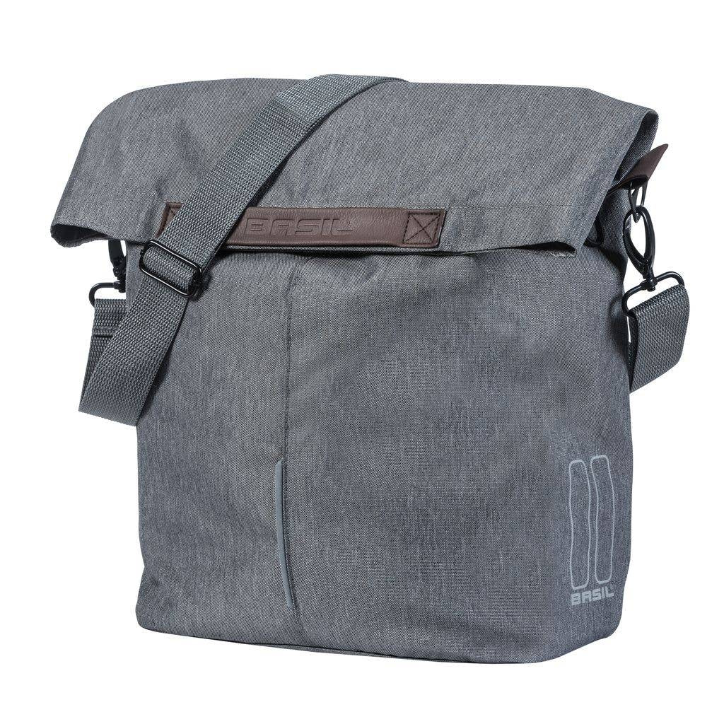 Basil City Shopper - Fietshopper, Grey Mloue, 14-16L, Vegan Leder, Retenu Water Retenu, réflexion