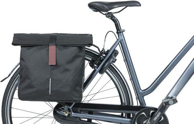 Basil City Double Bicycle Bag - Water -repellent Polyester - Black - Universal Bridge System - 28-32L