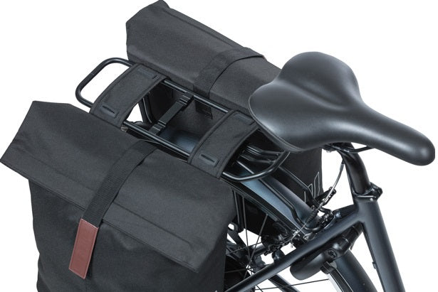 Basil City Double Bicycle Bag - Water -repellent Polyester - Black - Universal Bridge System - 28-32L