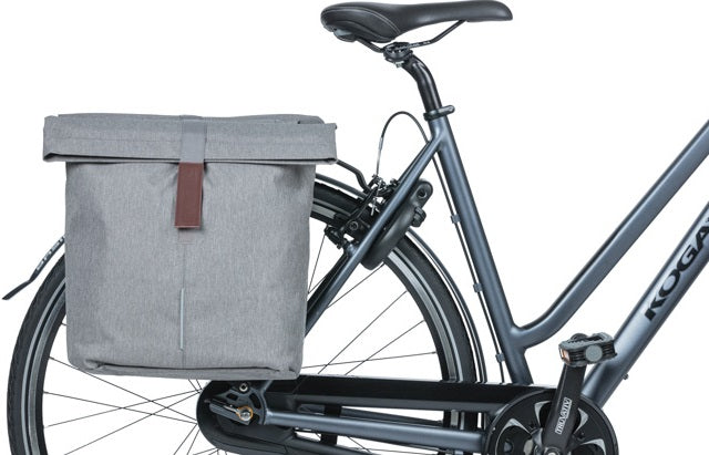 Basil City dobbelt cykelpose grå, vandafvisende, velegnet til e-cykler, reflekterende, 28-32L