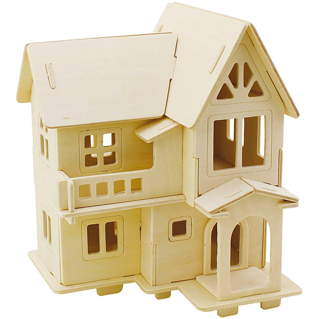 Creativ company 3d wooden construction set, house with balcony, size 15.8x17.5x19.5, 1 piece