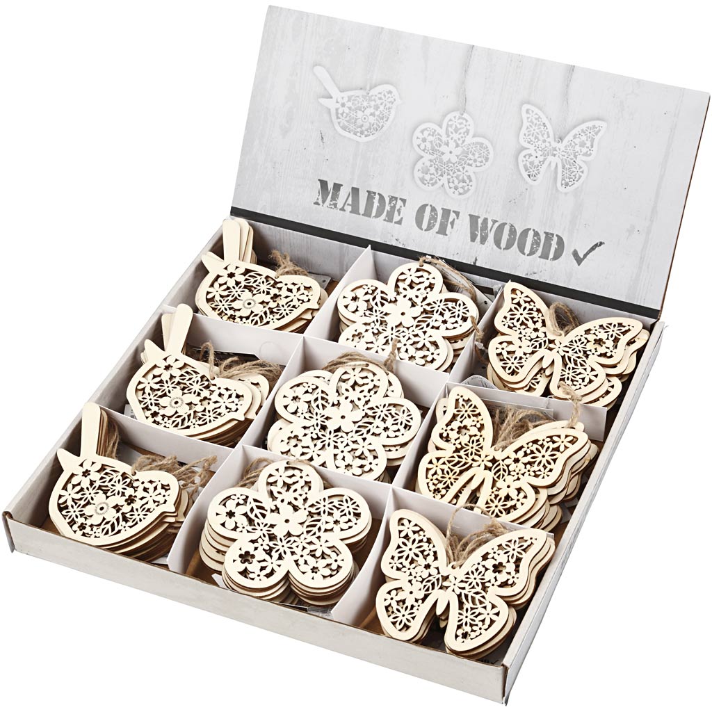Creativ Company wooden figures butterfly flower and bird, 90st.