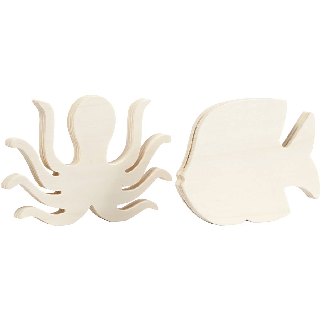 Creativ Company Holzstiere Tintenfische und Fisch, 2st.