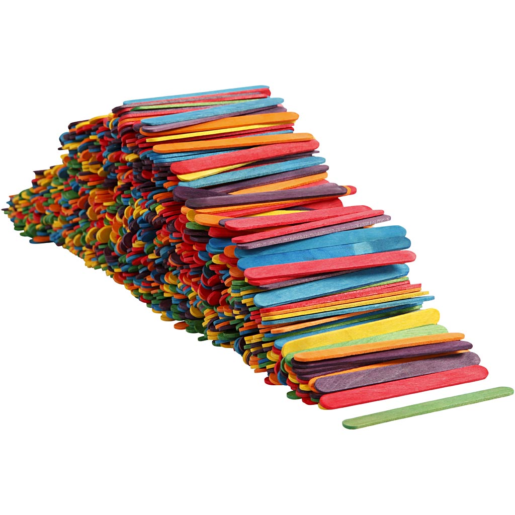 Creativ company construction sticks, l: 11.4 cm, w: 10 mm, various colors, 1000 pieces 1 box