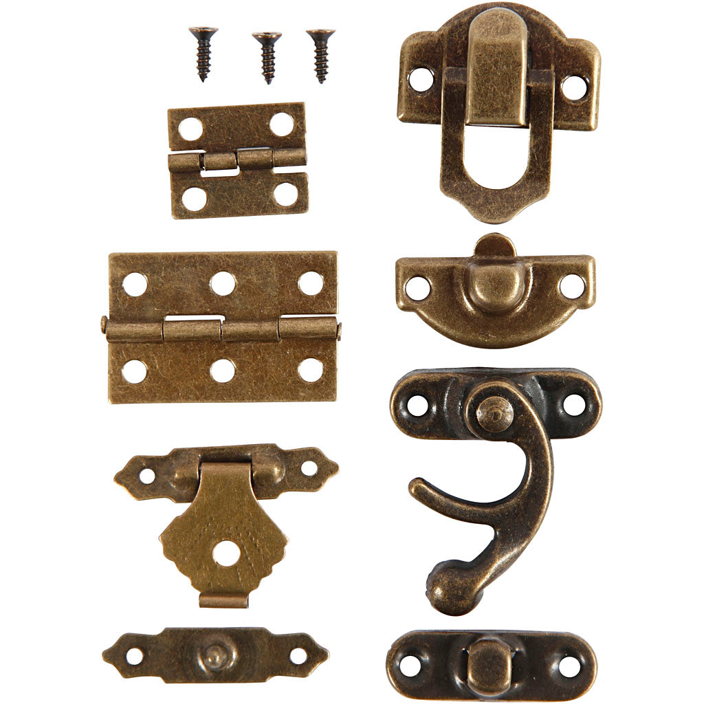 Creativ company mini fittings, size 16x19-19x29.5 mm, antique gold, 15 sets in 1 box