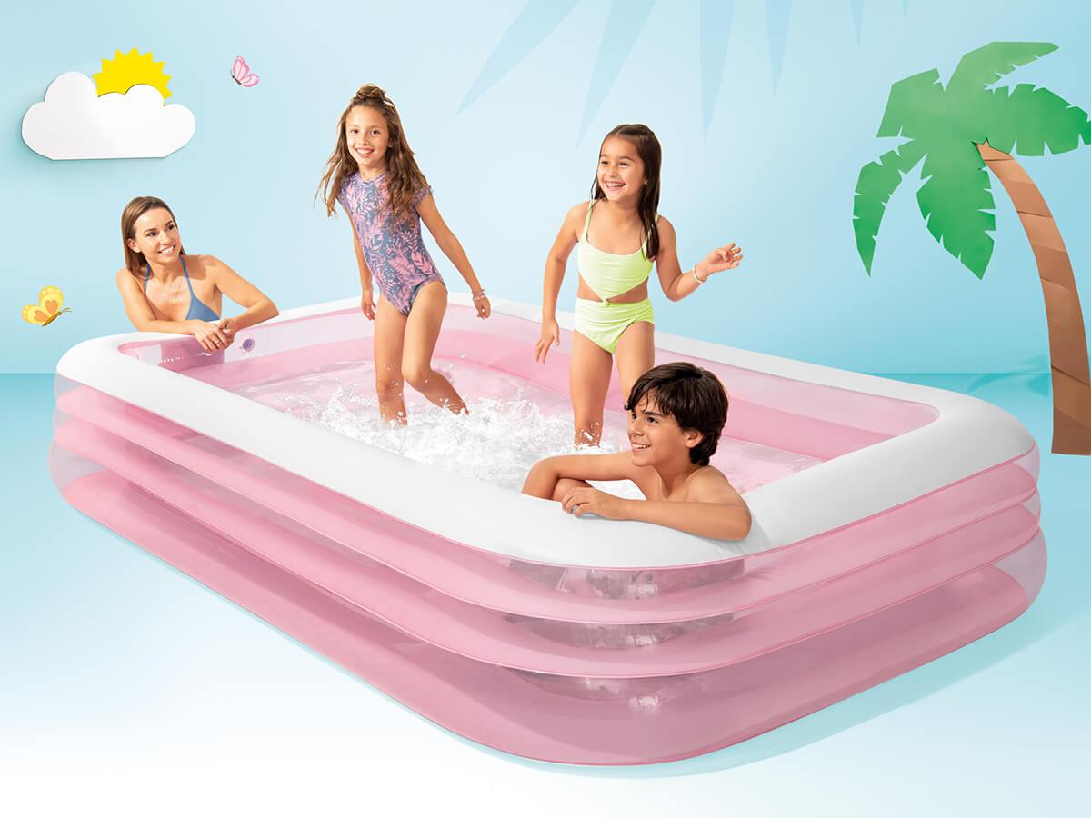 Uppblåsbar familjpool för poolen - rosa - rosa