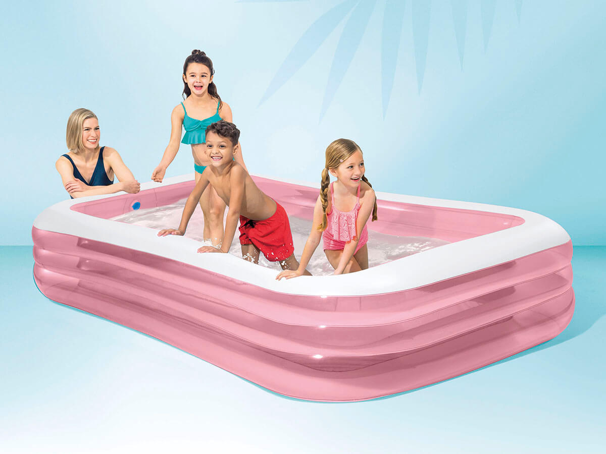 Uppblåsbar familjpool för poolen - rosa - rosa