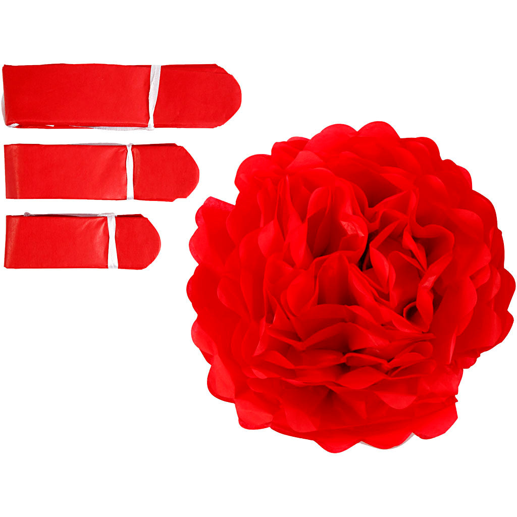Creativ company paper pompom, d 20+24+30 cm, 16 gr, red, 3 pieces 1 box