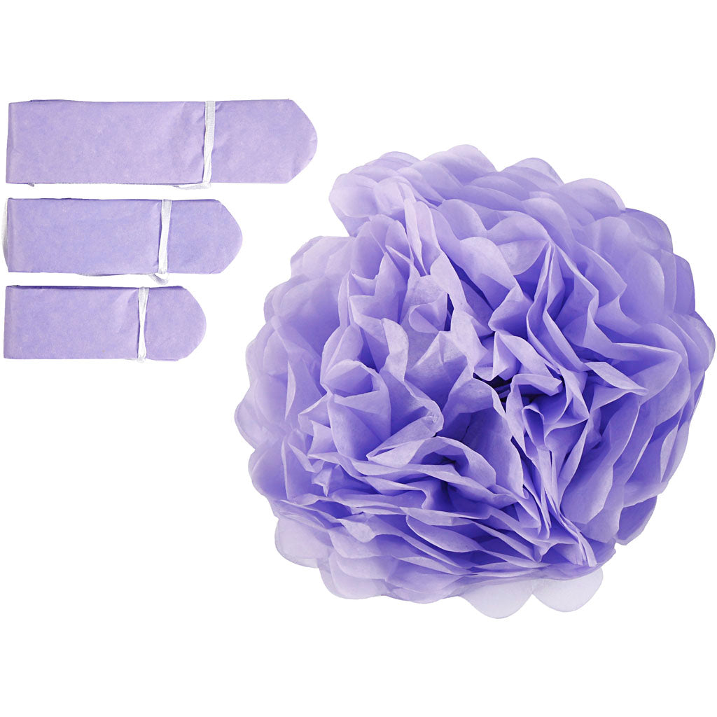 Creativ company paper pompom, d 20+24+30 cm, 16 gr, purple, 3 pieces 1 box