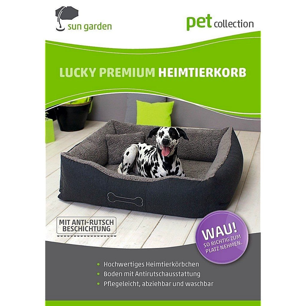 Sun Garden Luxury Dog Basket Lucky + Cushion 80x70x20cm Gray