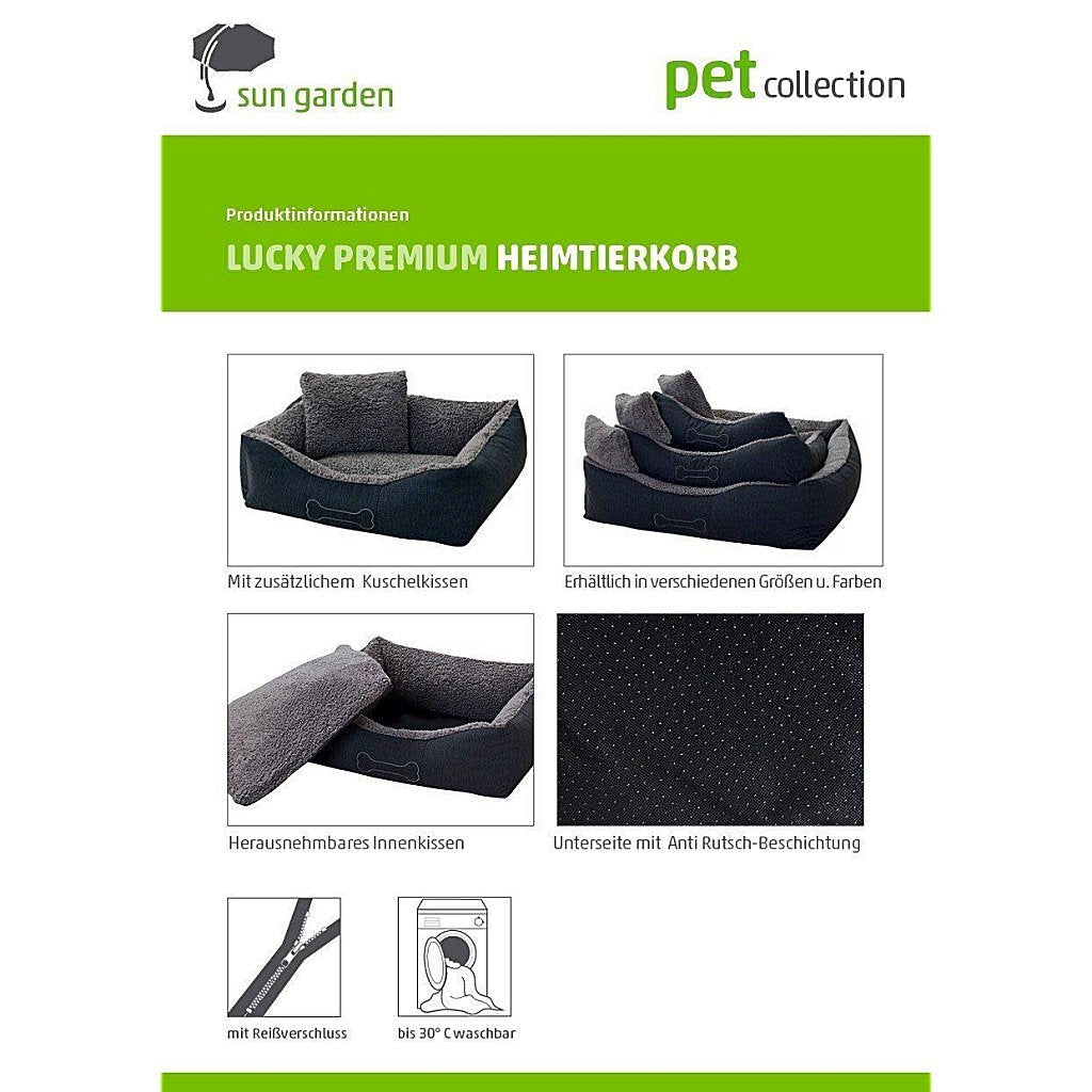 Sun Garde Sun Garde Luxus Hond Bett huet de Lucky + Këssen 100x90330 cm Anthracit Grey
