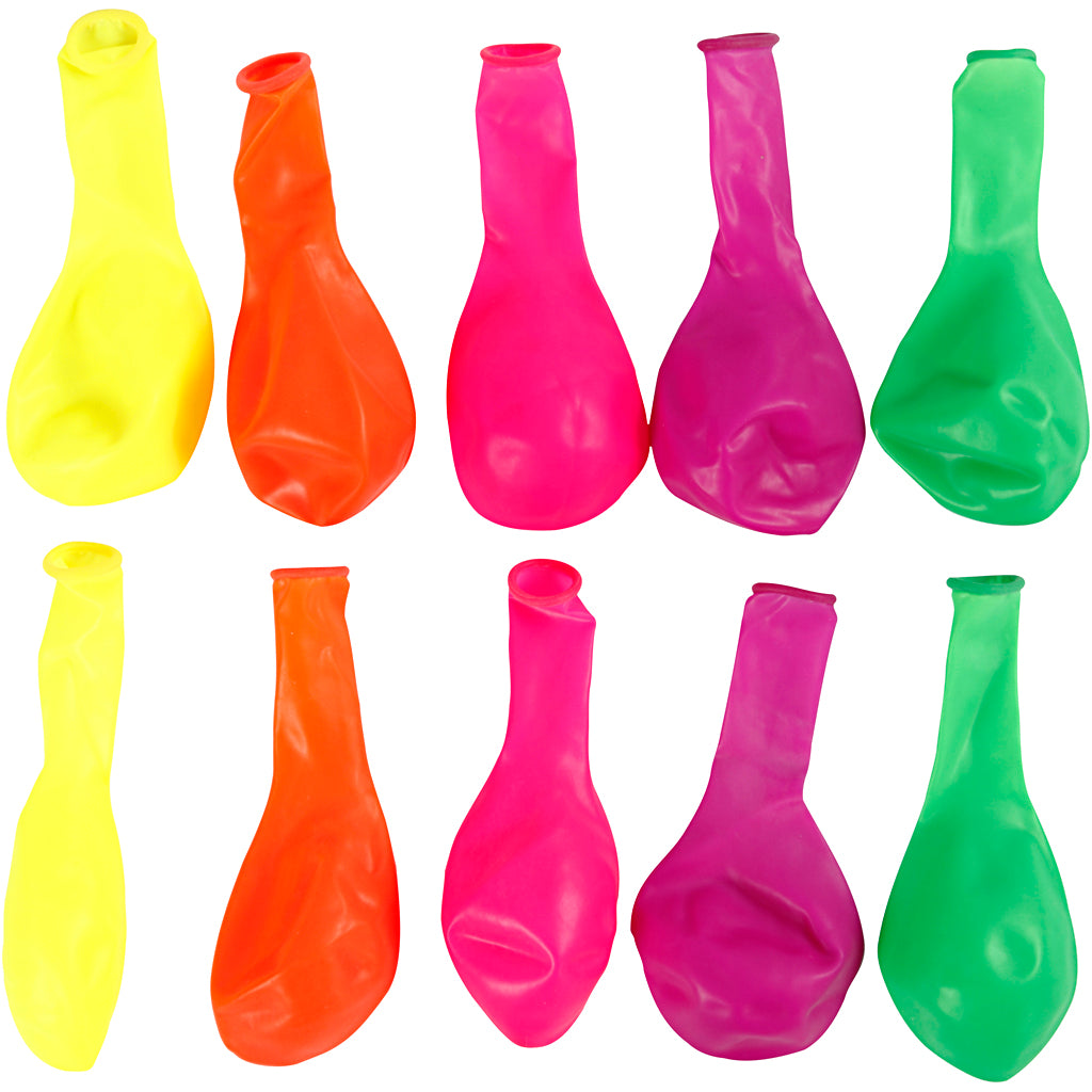 Creativ company ballonnen, rond, d 23 cm, neon kleuren, 10 stuk 1 doos