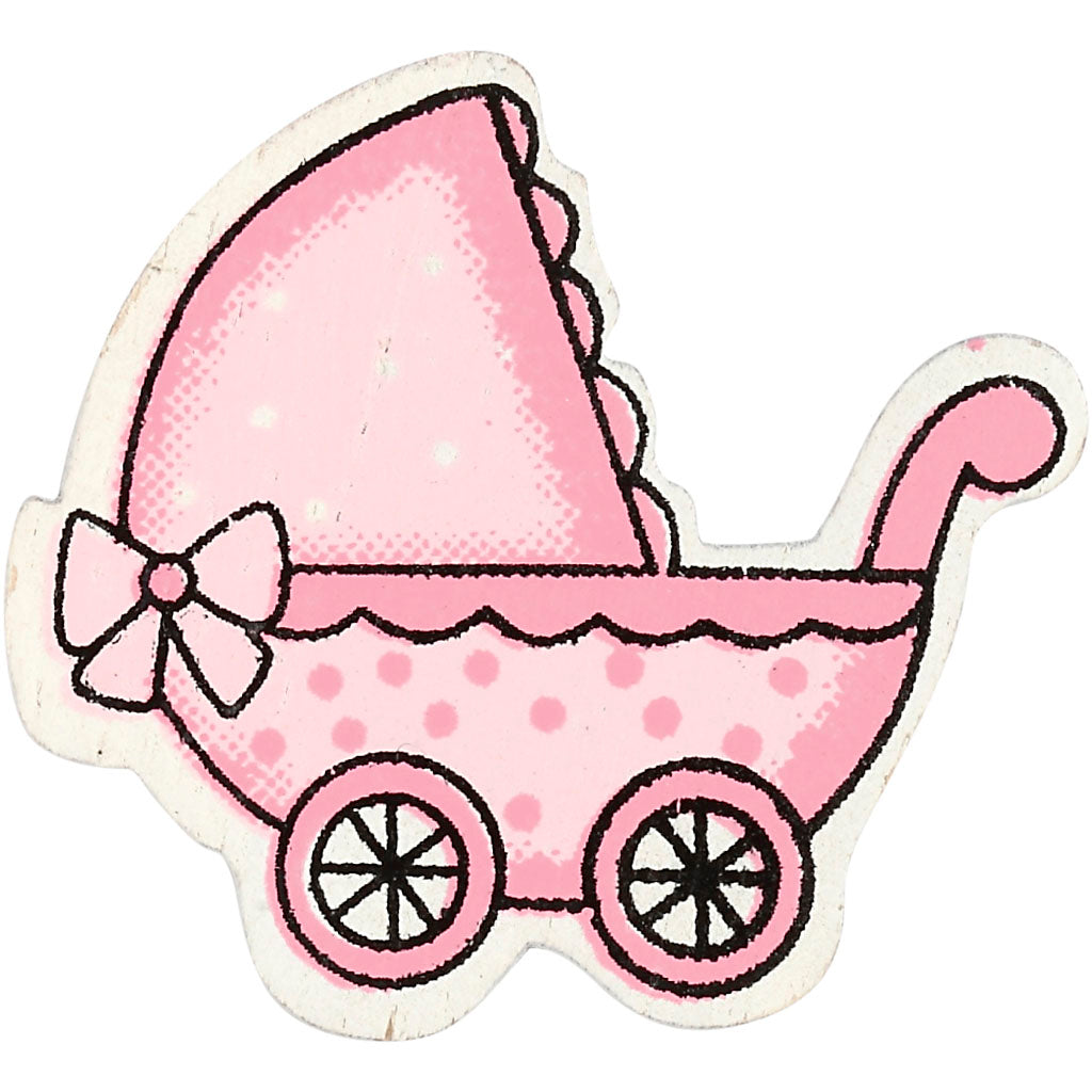 Creativ company kinderwagen, afm 34x31 mm, dikte 1,7 mm, lichtrood, 10 stuk 1 doos