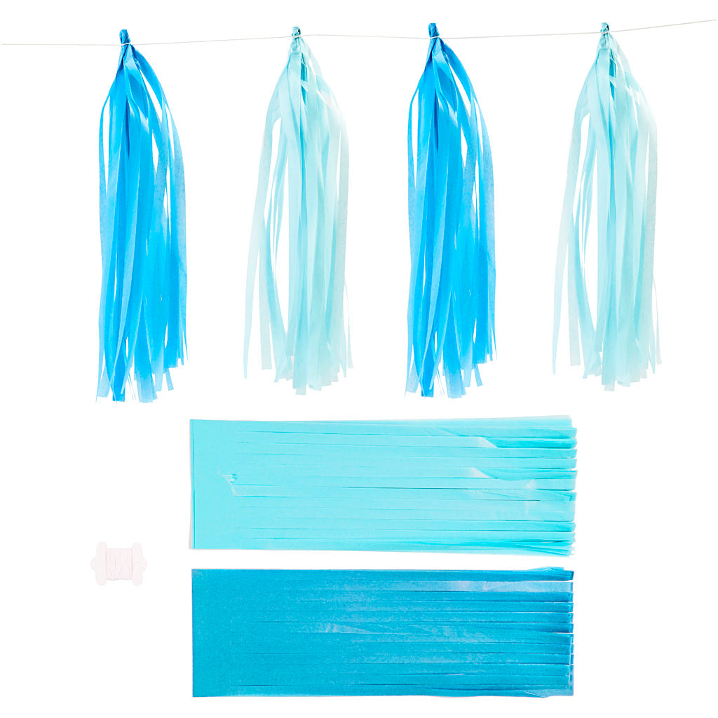 Creativ company tassels, size 12x35 cm, 14 gr, blue, light blue, 12 pieces 1 box