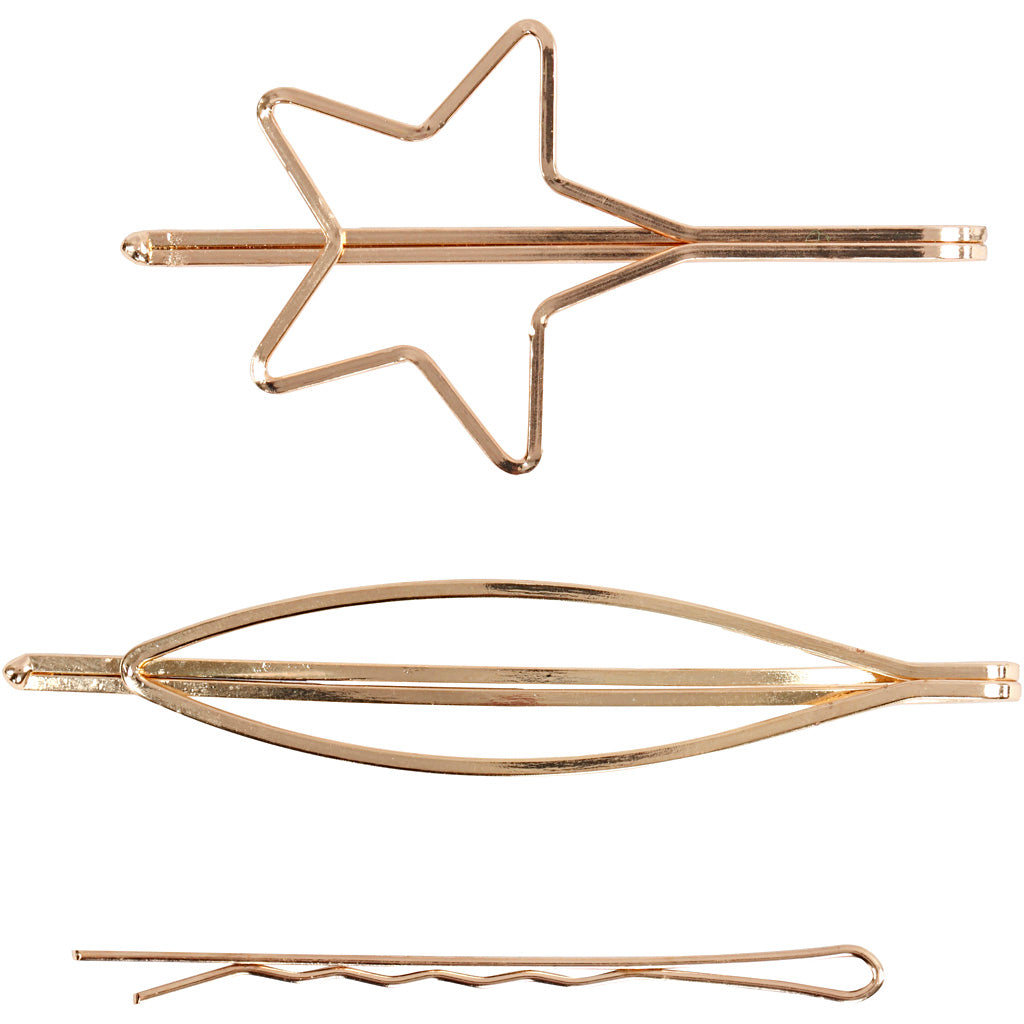 Creativ company hair clips, l: 70 mm, w: 32 mm, gold-plated, 3 pieces in a box