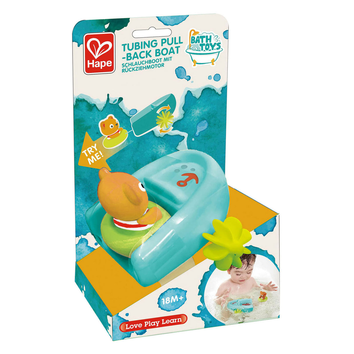 Hape bath toy pullback boat with bear