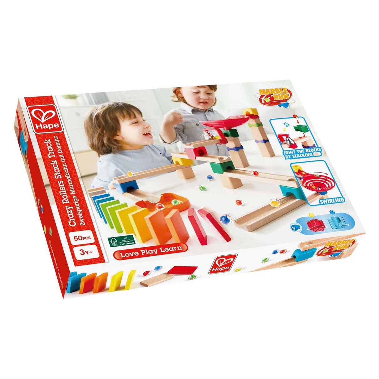 Hape houten knikkerbaanset domino - 50dlg.