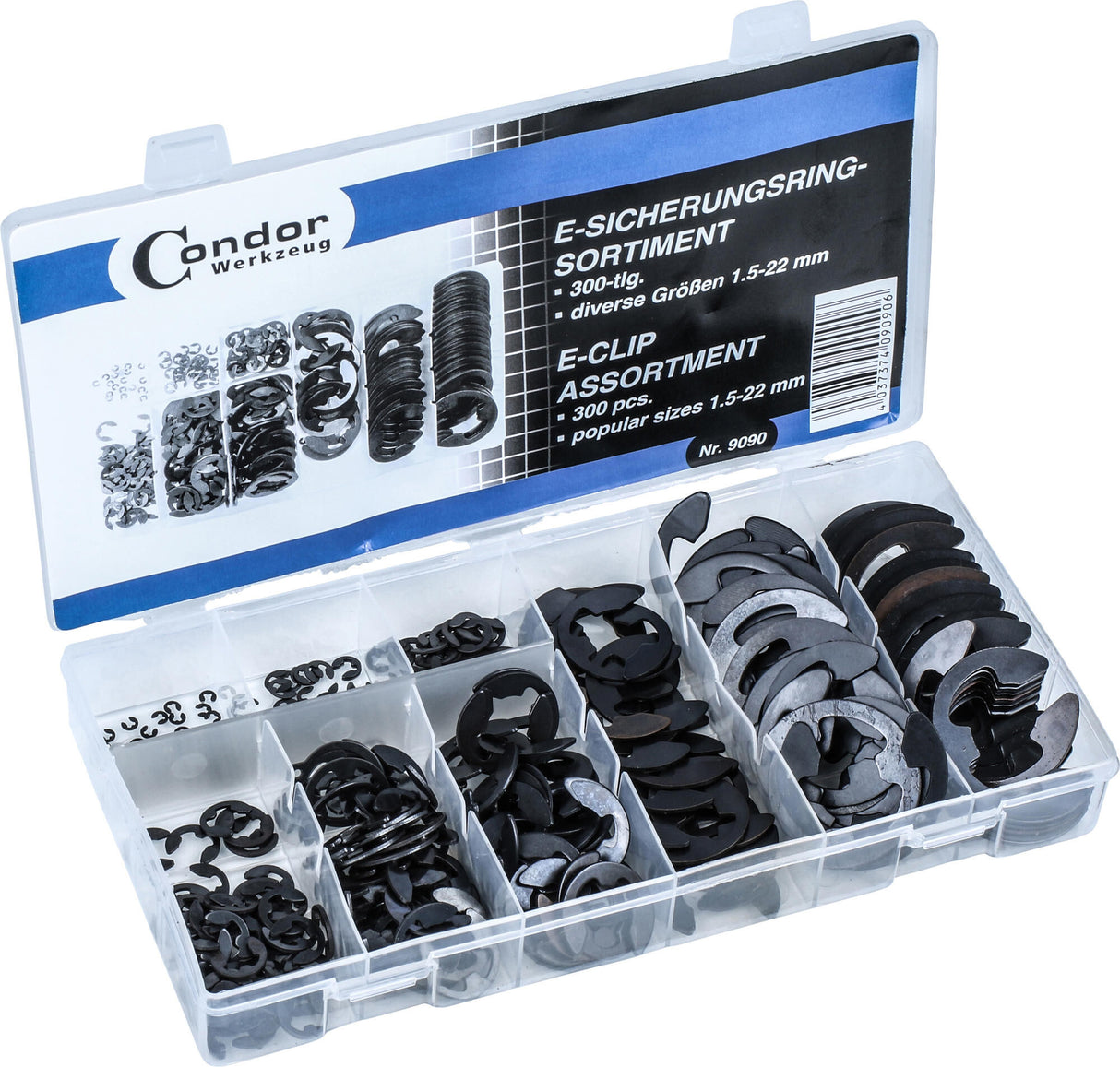 Condor assortment retaining rings e-circlips assortments 300 pcs., 1.5-22 mm