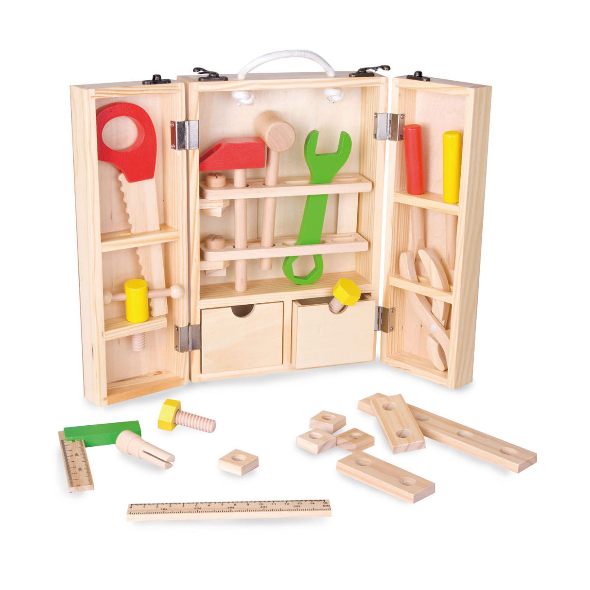 Classic world wooden tool case, 35 pieces.