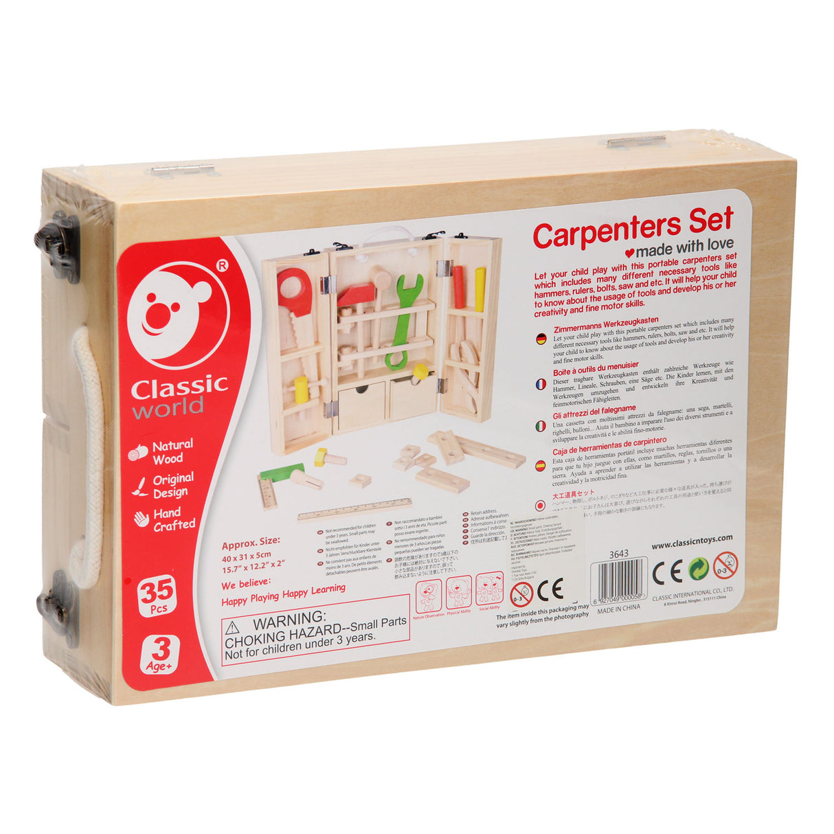 Classic world wooden tool case, 35 pieces.