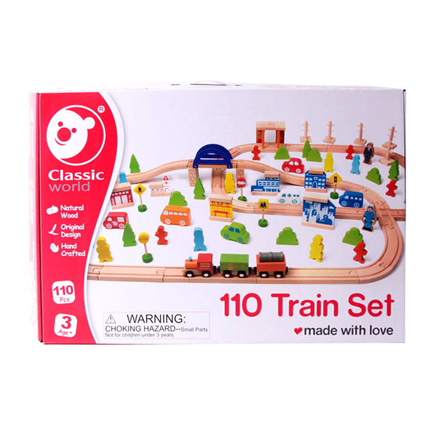 Ensemble de train en bois classique en bois, 110dlg.