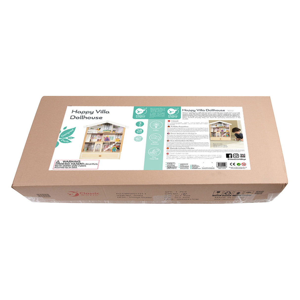 Classic World World Happy Villa Houten Poppenhuis, 28dlg.