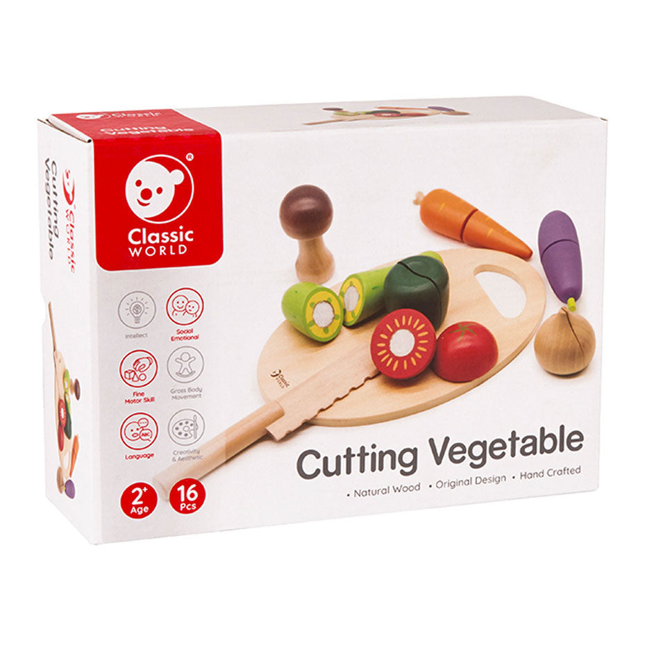 Classic World World Wooden Cutting vegetables with knife and cutting board