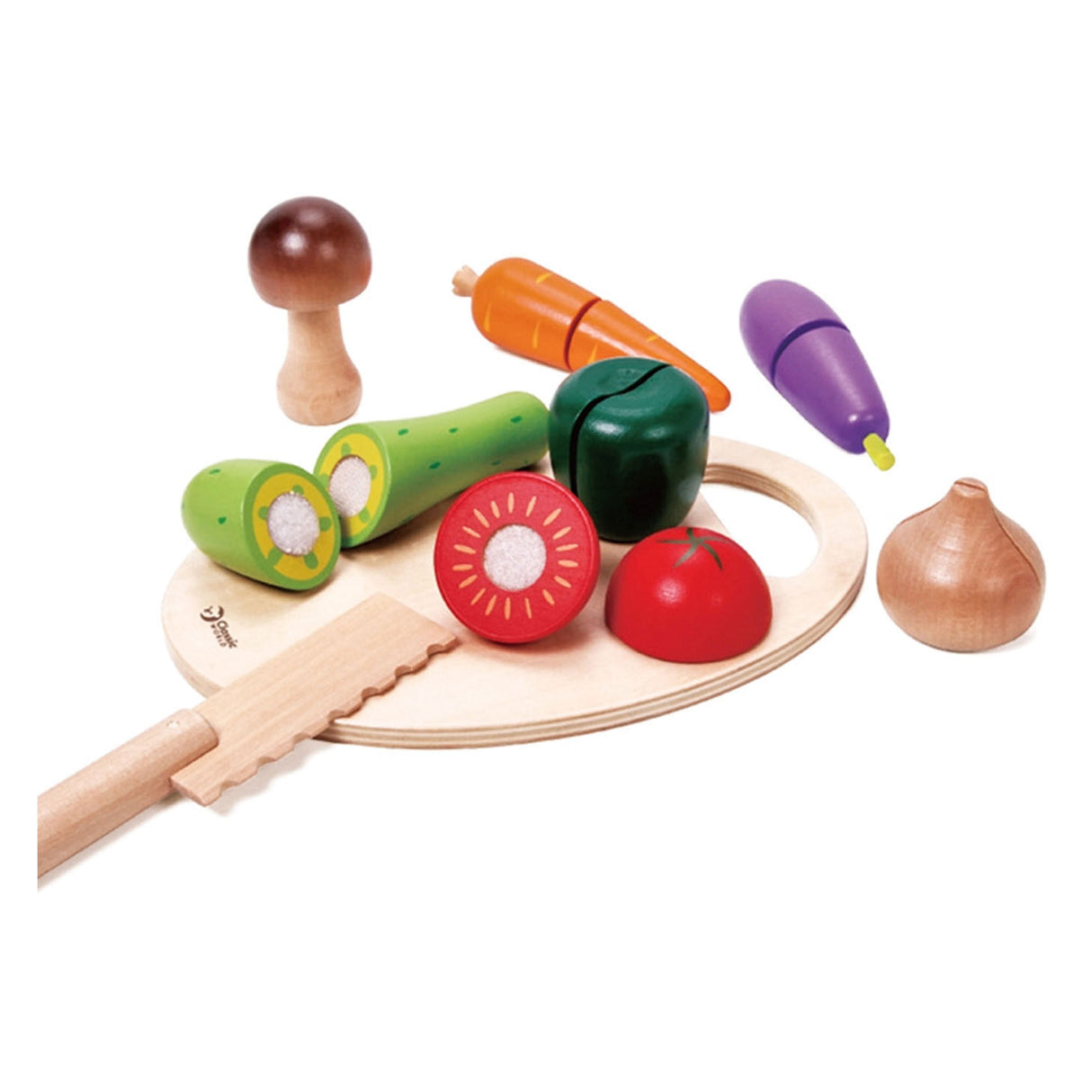 Classic World World Wooden Cutting vegetables with knife and cutting board