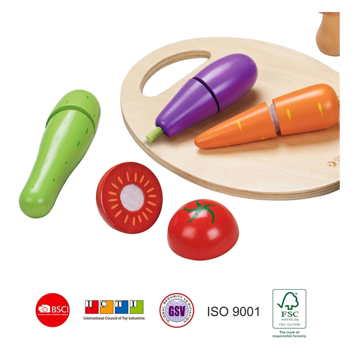 Classic World World Wooden Cutting vegetables with knife and cutting board