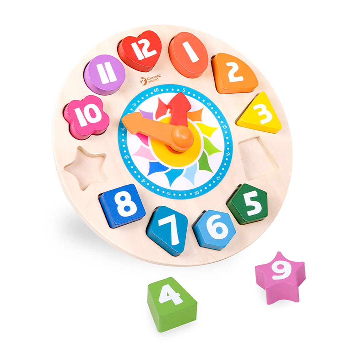 Classic World World Wood Learning Clock con forme Tic-Tac, 15dlg.