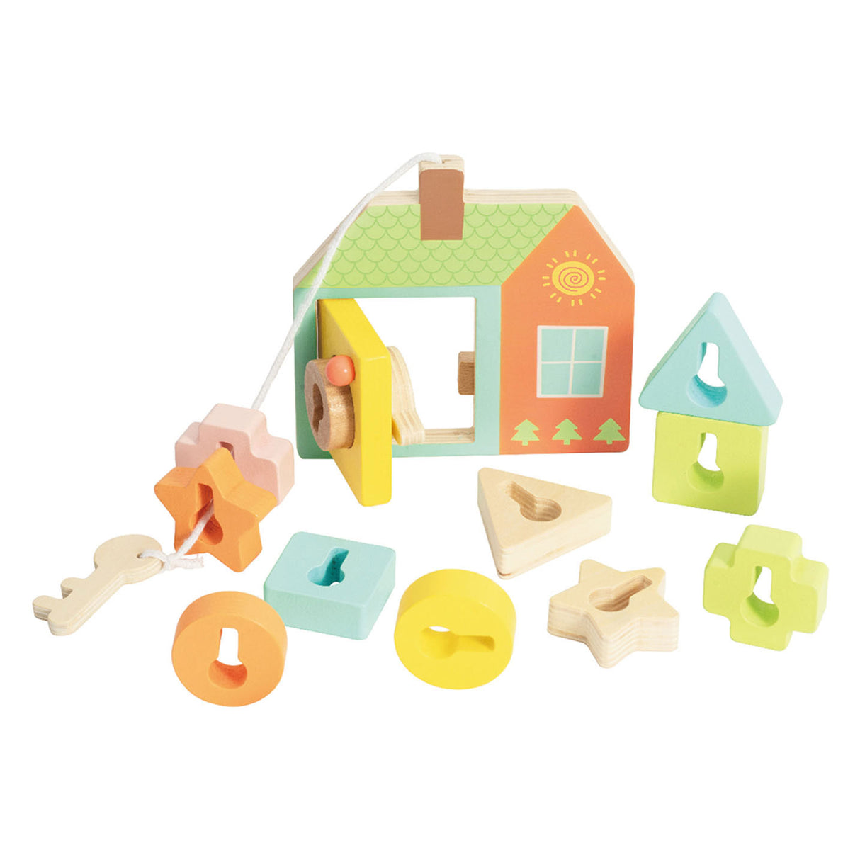 Classic world wooden lock opening shape game, 11 pcs.