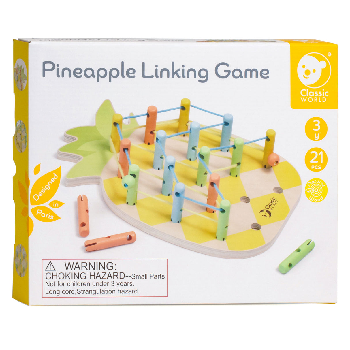 Classico gioco di ananas in legno in legno di World, 21dlg.