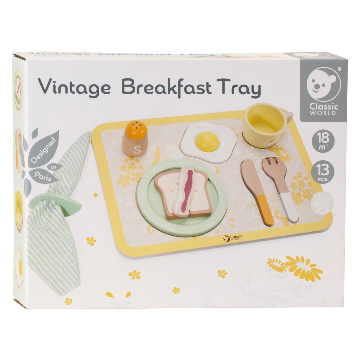 Classic World World World Wooden Breakfast Set con bandeja, 13dlg.