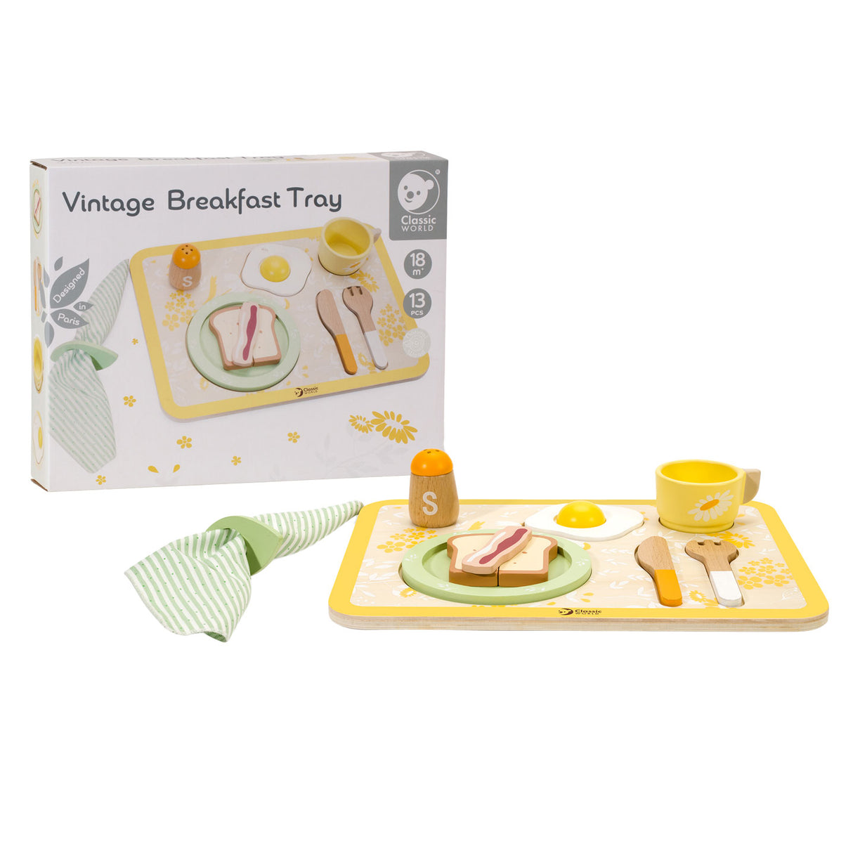 Classic World World World Wooden Breakfast Set con bandeja, 13dlg.