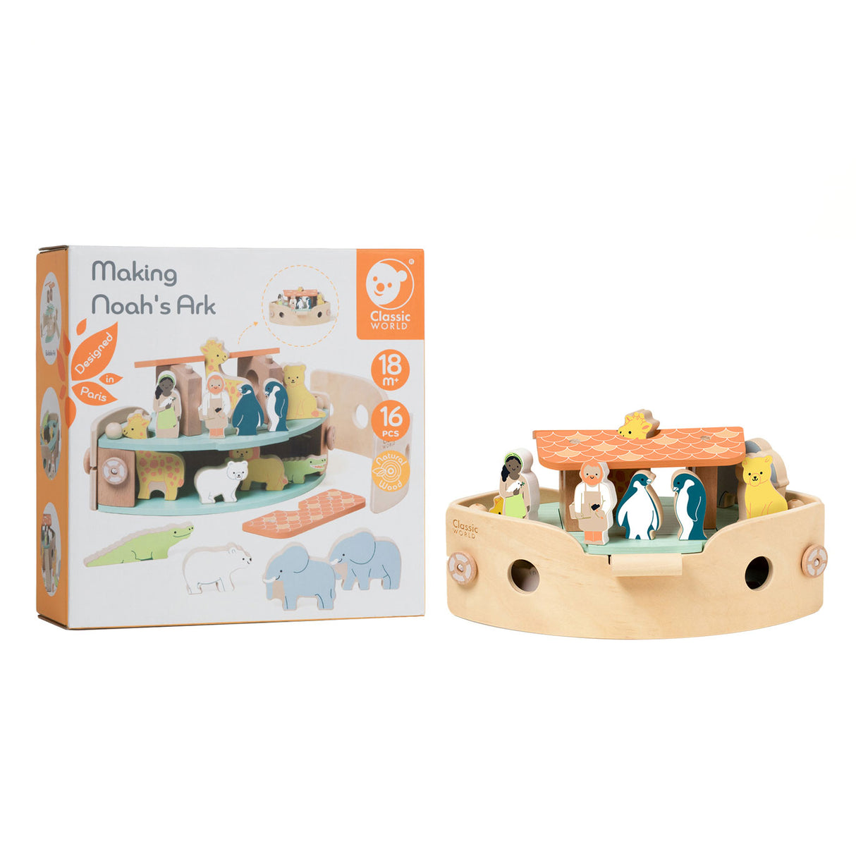 World World World World Woodn's Ark Boot Bouwset con animali, 16dlg.