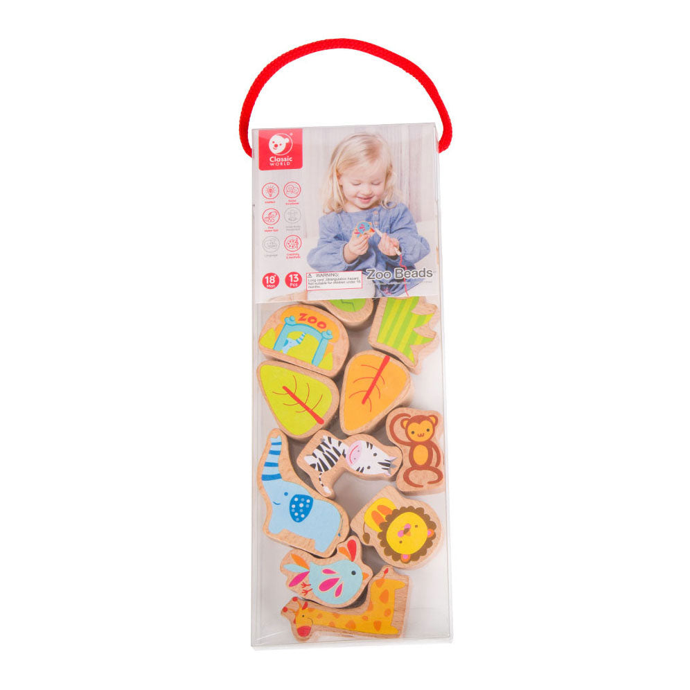 Klassisk World Wood Threading Beads Zoo, 13dlg.