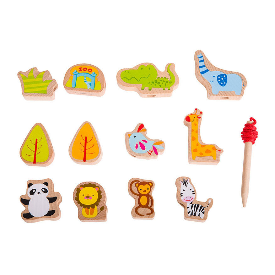 Klassisk World Wood Threading Beads Zoo, 13dlg.
