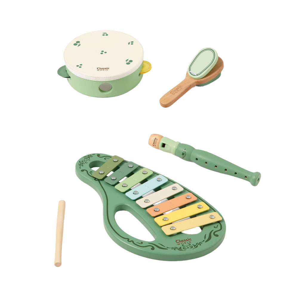 Set di strumenti musicali vintage in legno classico, 5dlg.