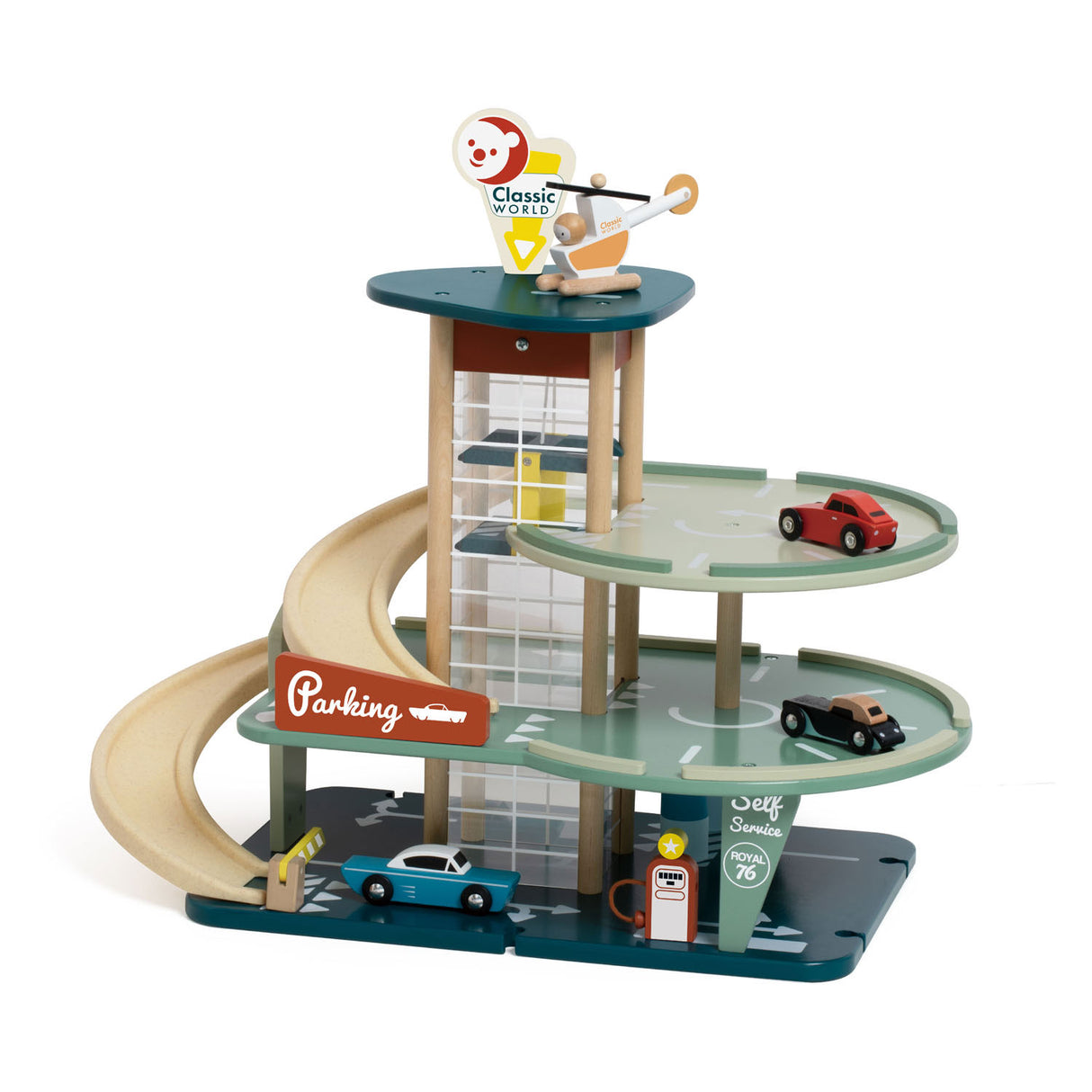 Klassesch Welt Holzwäsch Garage mat Autoen, 11DLG.