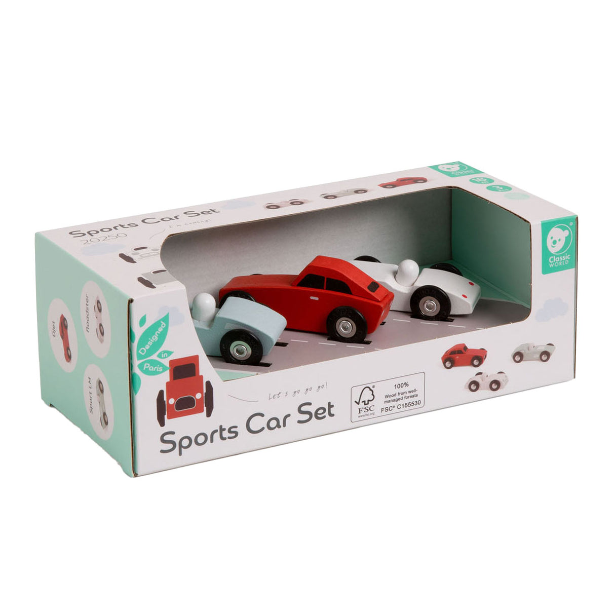 Ensemble de voitures de sport en bois classiques, 3e.