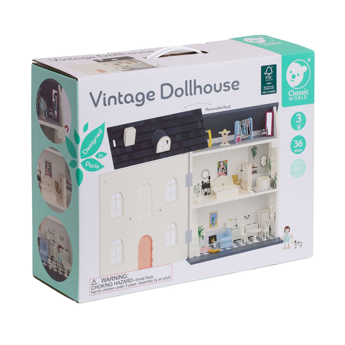 Poppenhuis vintage in legno classico, 36dlg.
