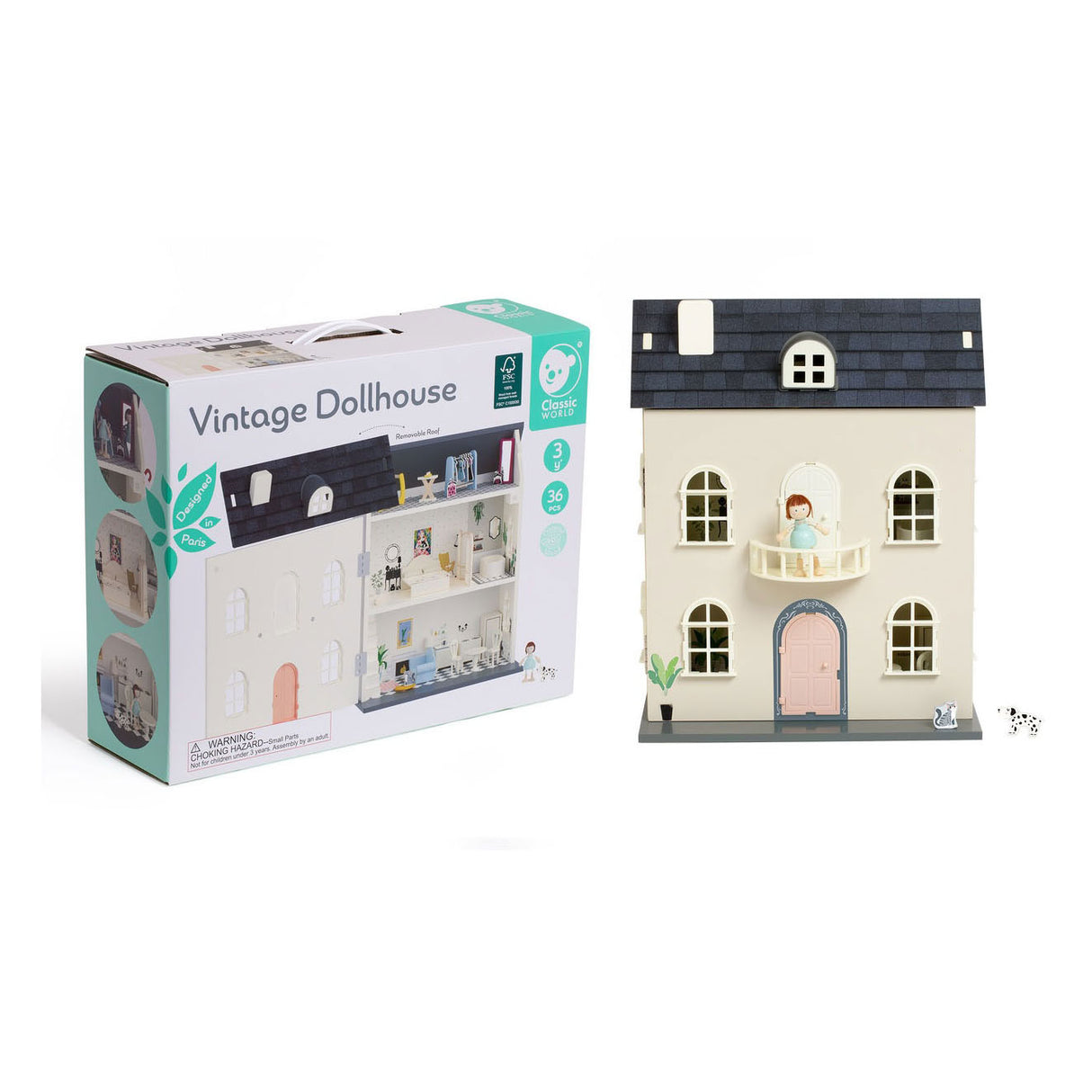 Poppenhuis vintage in legno classico, 36dlg.